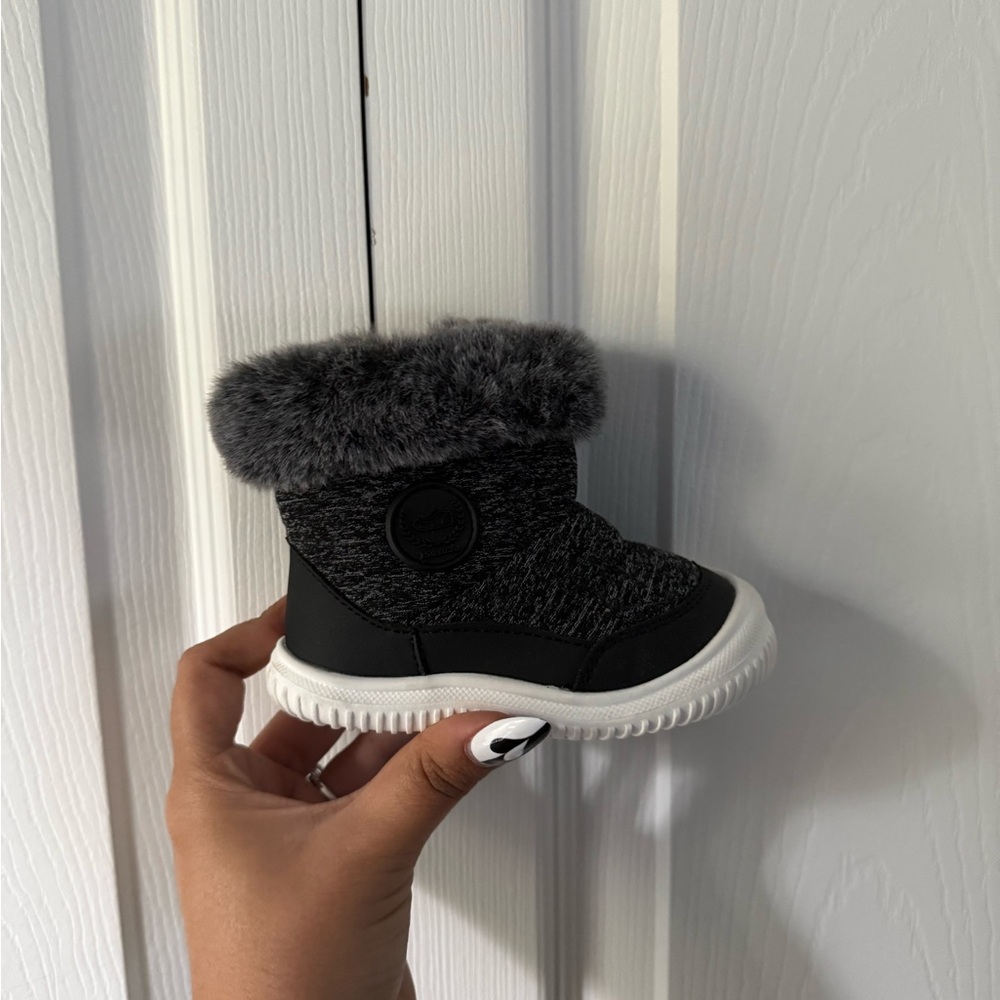 Gray and Black Fur-Lined Baby Boot